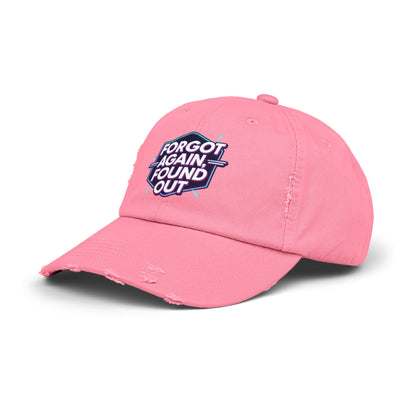 Unisex Distressed Cap with 'Forgot Again, Found Out' Design | Trendy Casual Hat | Gift for Friends | Summer Accessory | Everyday Wear