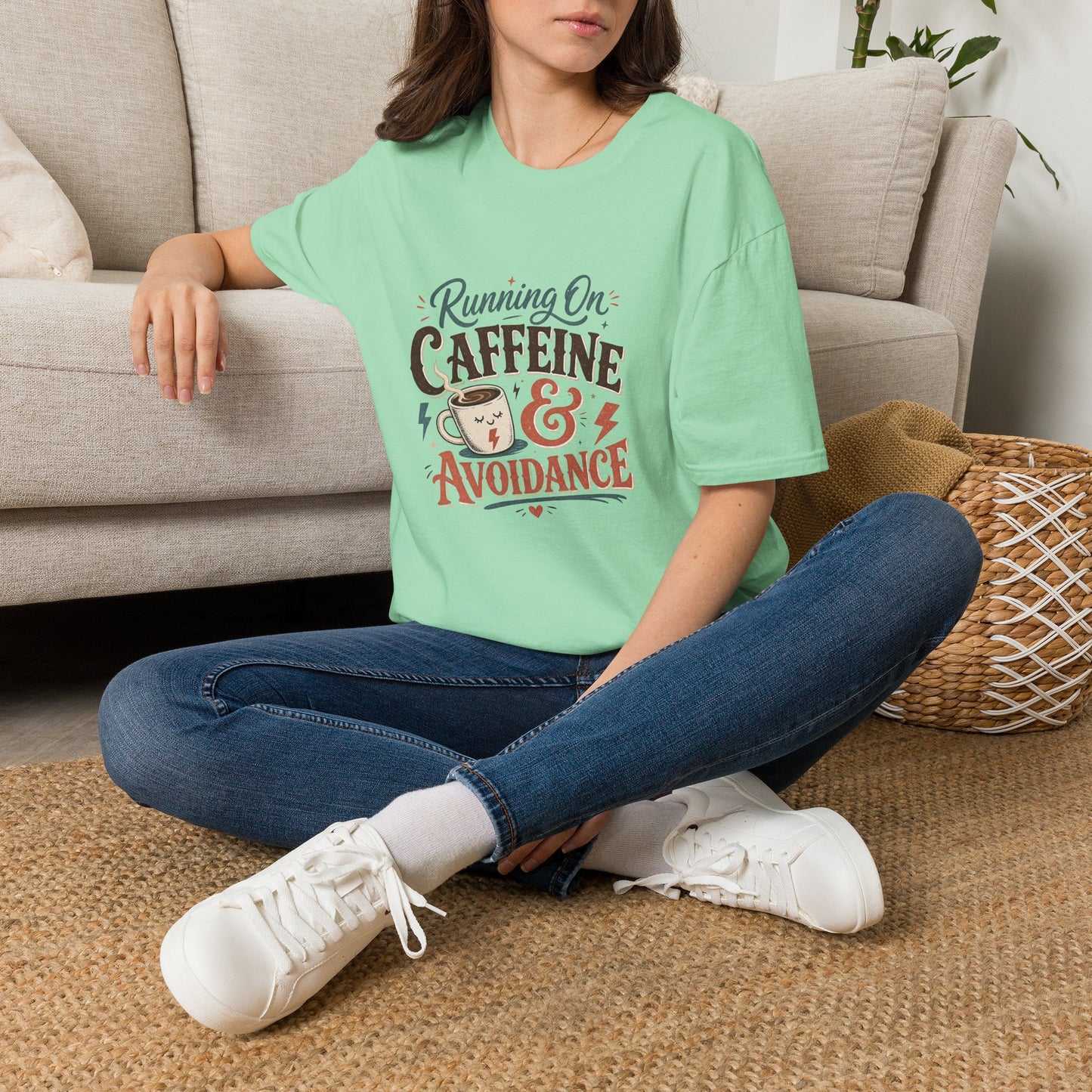 Running On Caffeine & Avoidance T-Shirt | Funny Coffee Quote Tee