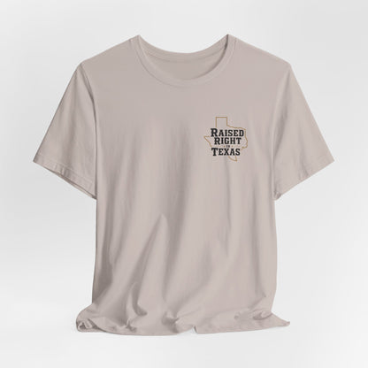 Raised Right in Texas T-Shirt | Texas Outline, Typographic Western Design