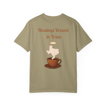 Blessings Brewed T-Shirt, Faith-Inspired Tee, Coffee Lover Gift, Texas Pride Apparel, Unisex Casual Wear