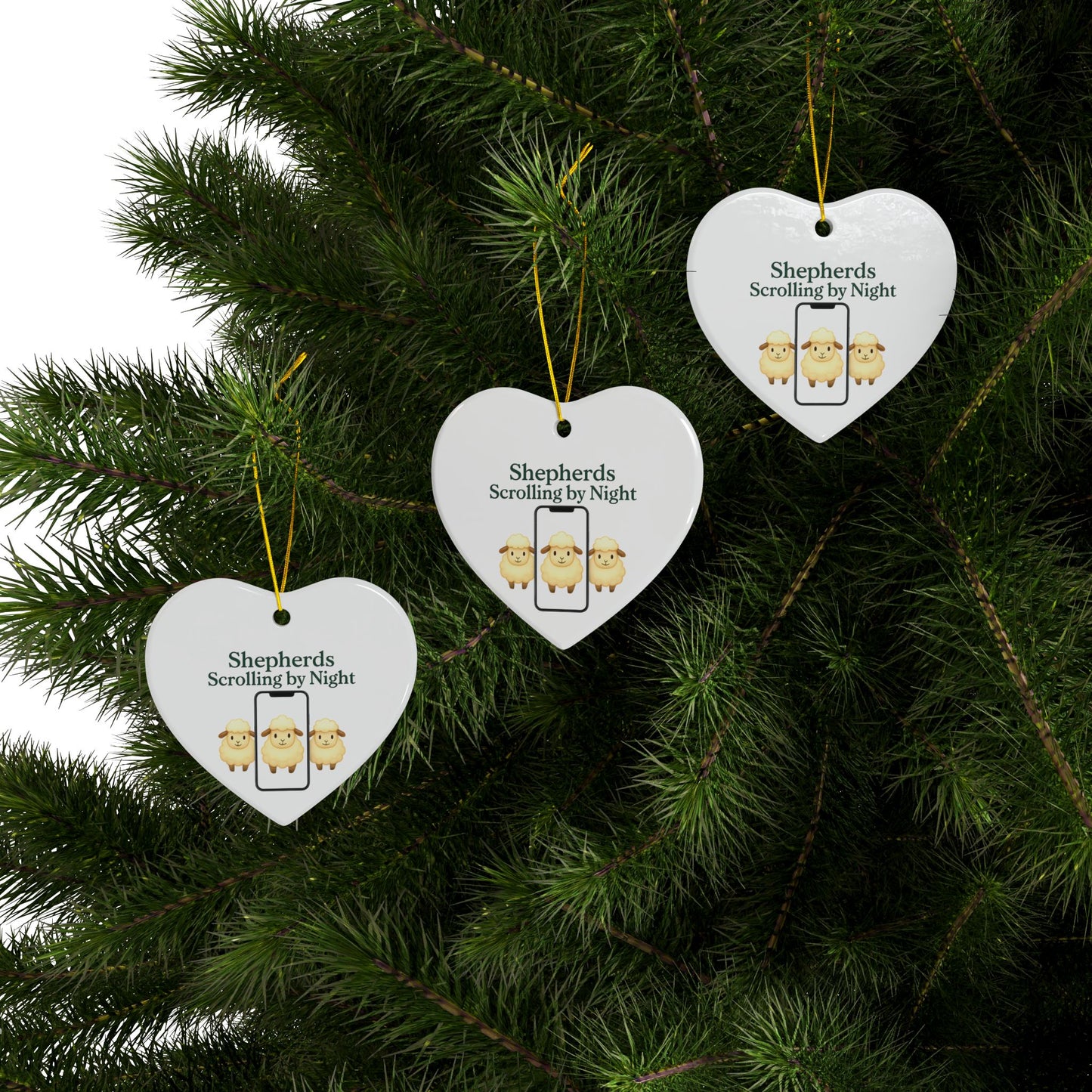 Ceramic Ornaments, Shepherds Scrolling by Night, Christmas Tree Decoration, Holiday Gift, Religious Ornament, Nativity Scene Decor, 2-Side