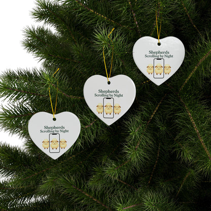 Ceramic Ornaments, Shepherds Scrolling by Night, Christmas Tree Decoration, Holiday Gift, Religious Ornament, Nativity Scene Decor, 2-Side