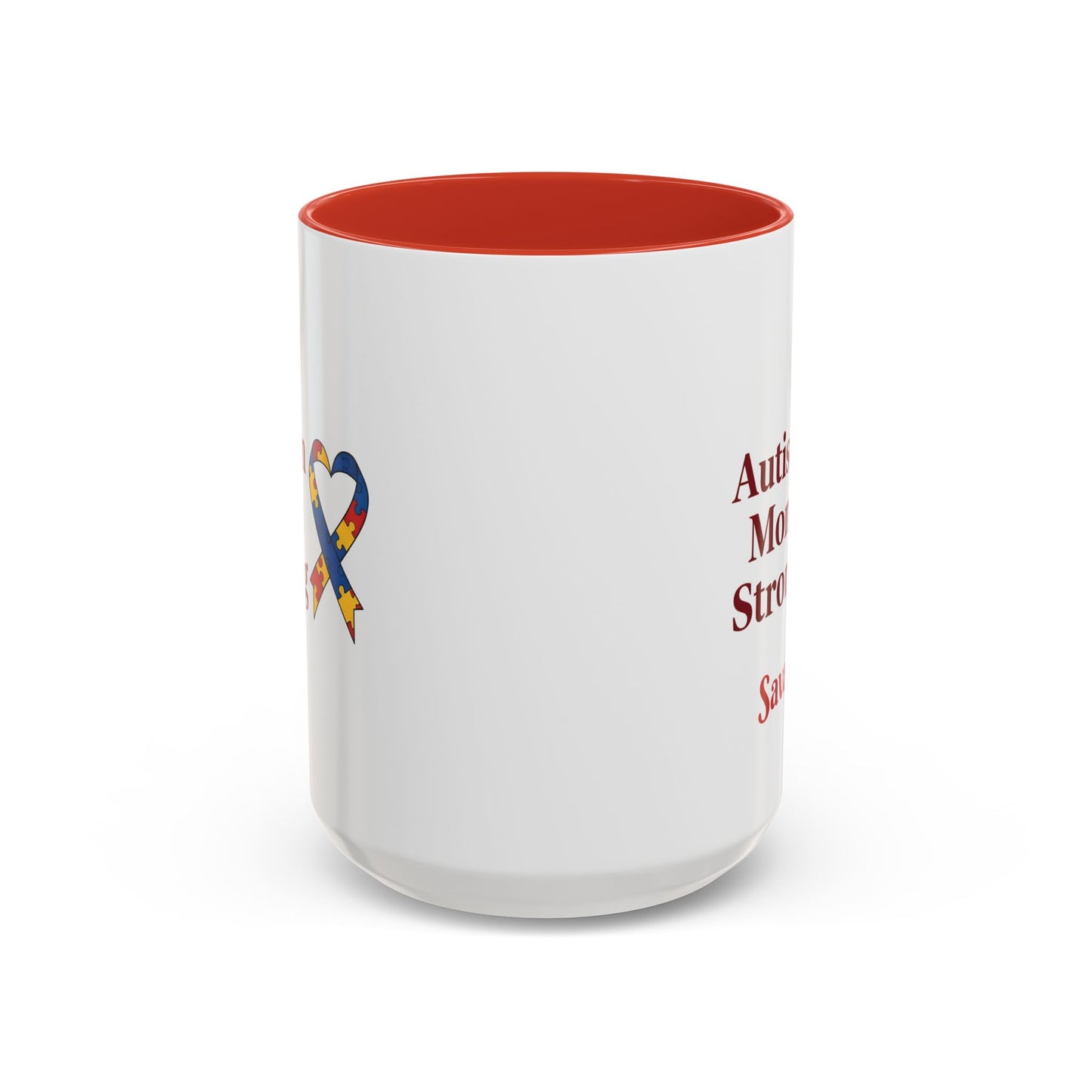 Autism Mom Strong mug | Accent Coffee Mug with Puzzle Ribbon