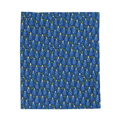Velveteen Plush Blanket - Texas Bluebonnet Navy Blanket, Warm Cozy Throw, Home Decor Accent, Gift for Her, Floral Pattern Bedding, Soft Sofa