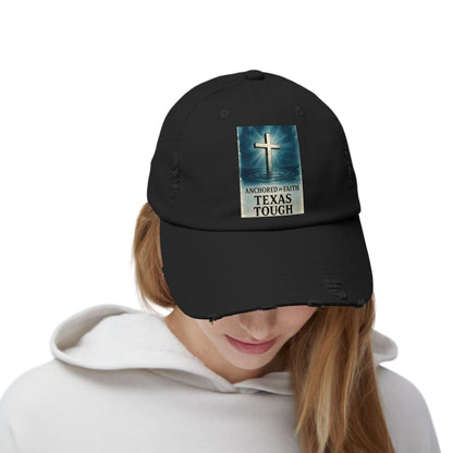 Cap, Anchored in Faith Texas Tough Distressed Hat, Unisex Baseball Cap, Texas Strength Tragedy Gift, Faithful Gift, Inspirational Headwear,