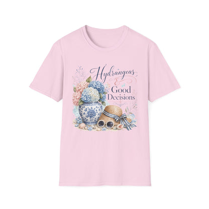 Hydrangeas & Good Decisions T-Shirt | Floral Hydrangea Design