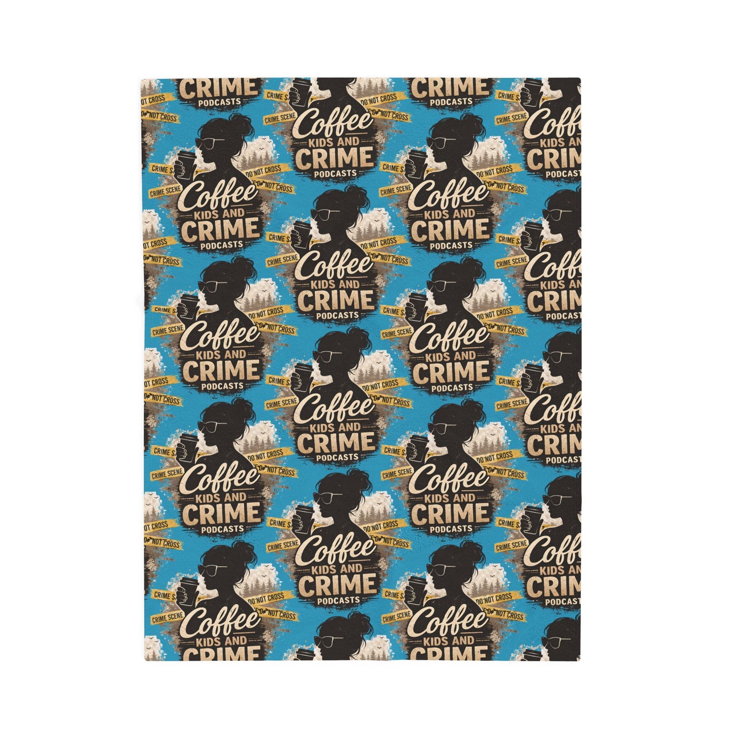 Coffee and Crime Podcast Velveteen Plush Blanket for Mom | True Crime Coffee Pattern
