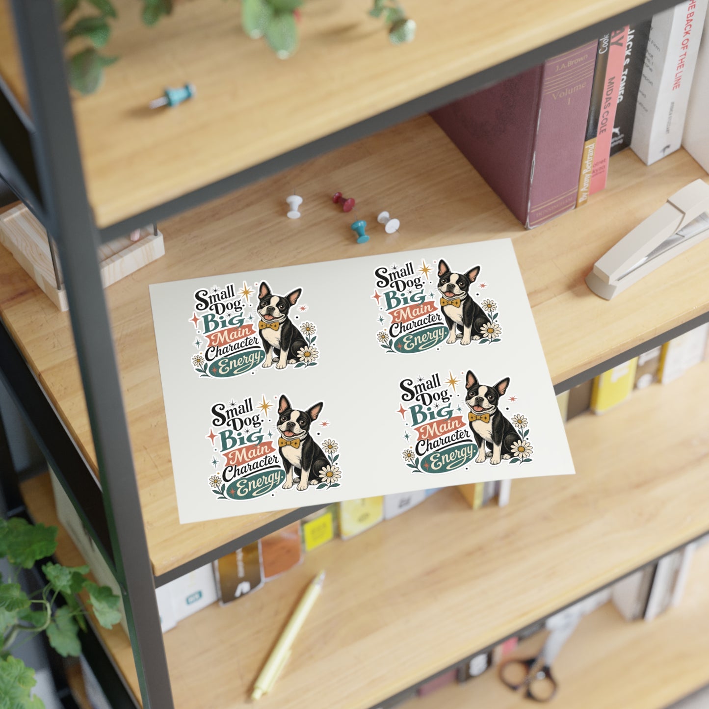 Small Dog Big Main Character Energy Sticker Sheet | Boston Terrier Sticker Set