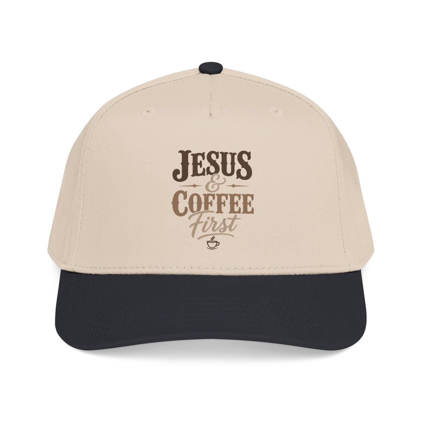 Jesus & Coffee First Mid Profile Baseball Cap | Christian Script Logo