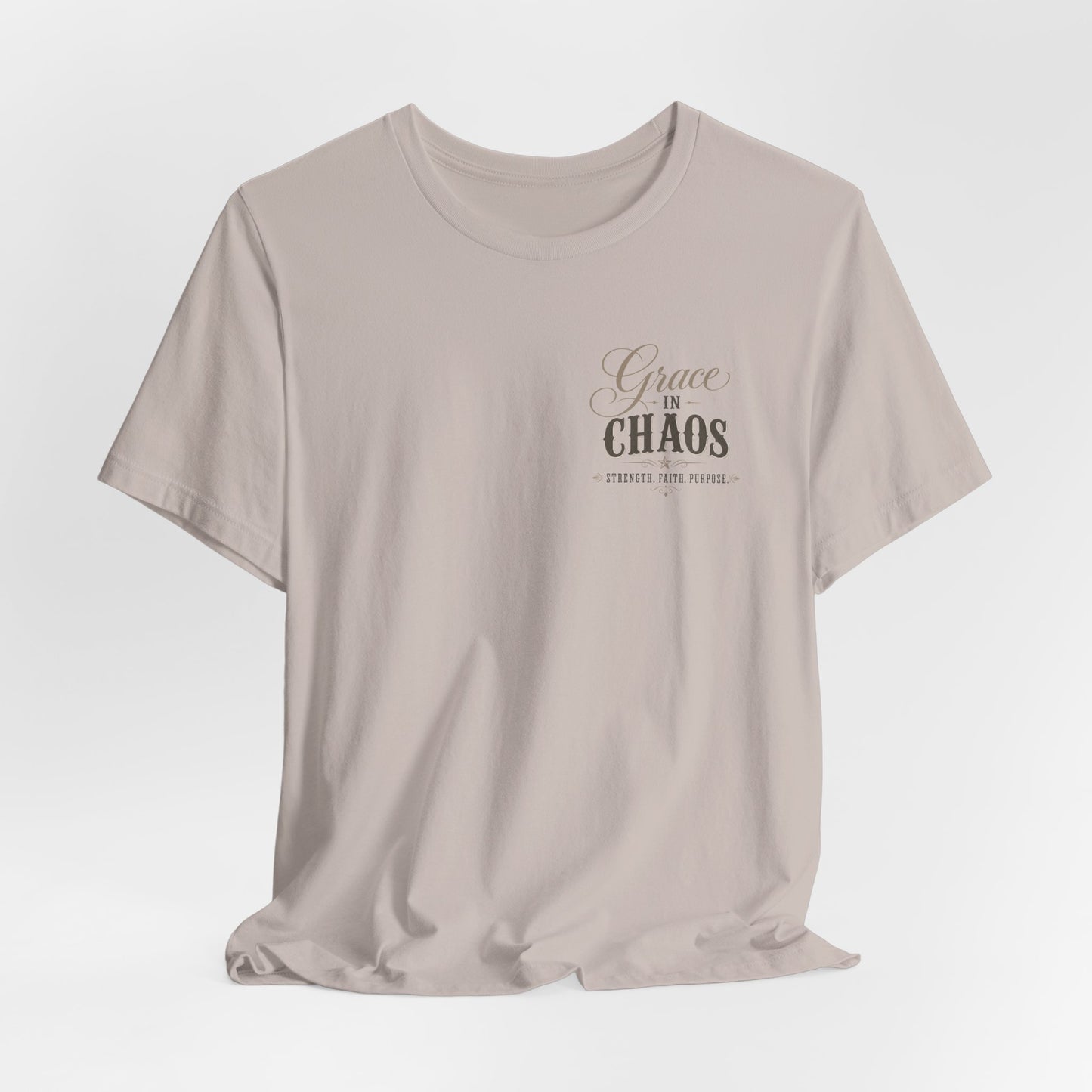 Grace in Chaos Tee | Inspirational scripture typography shirt