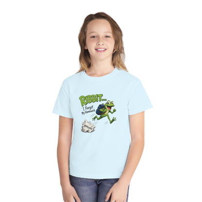 Ribbit Frog Character Youth Tee | Funny Forgot My Homework Design