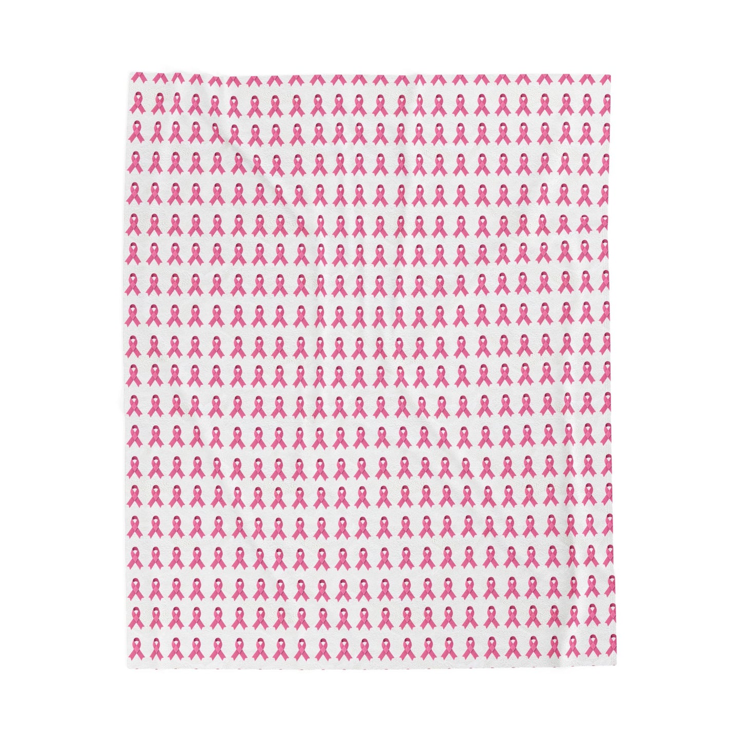 Soft Pink Ribbon Velveteen Blanket | Cozy Plush Throw for Breast Cancer Awareness, Comfort, Gift for Her, Home Decor, Cozy Snuggle, White