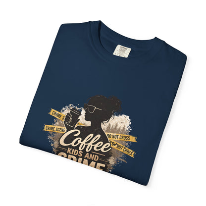Coffee Kids and Crime Podcast Mom T-Shirt | Coffee Mug Silhouette Tee