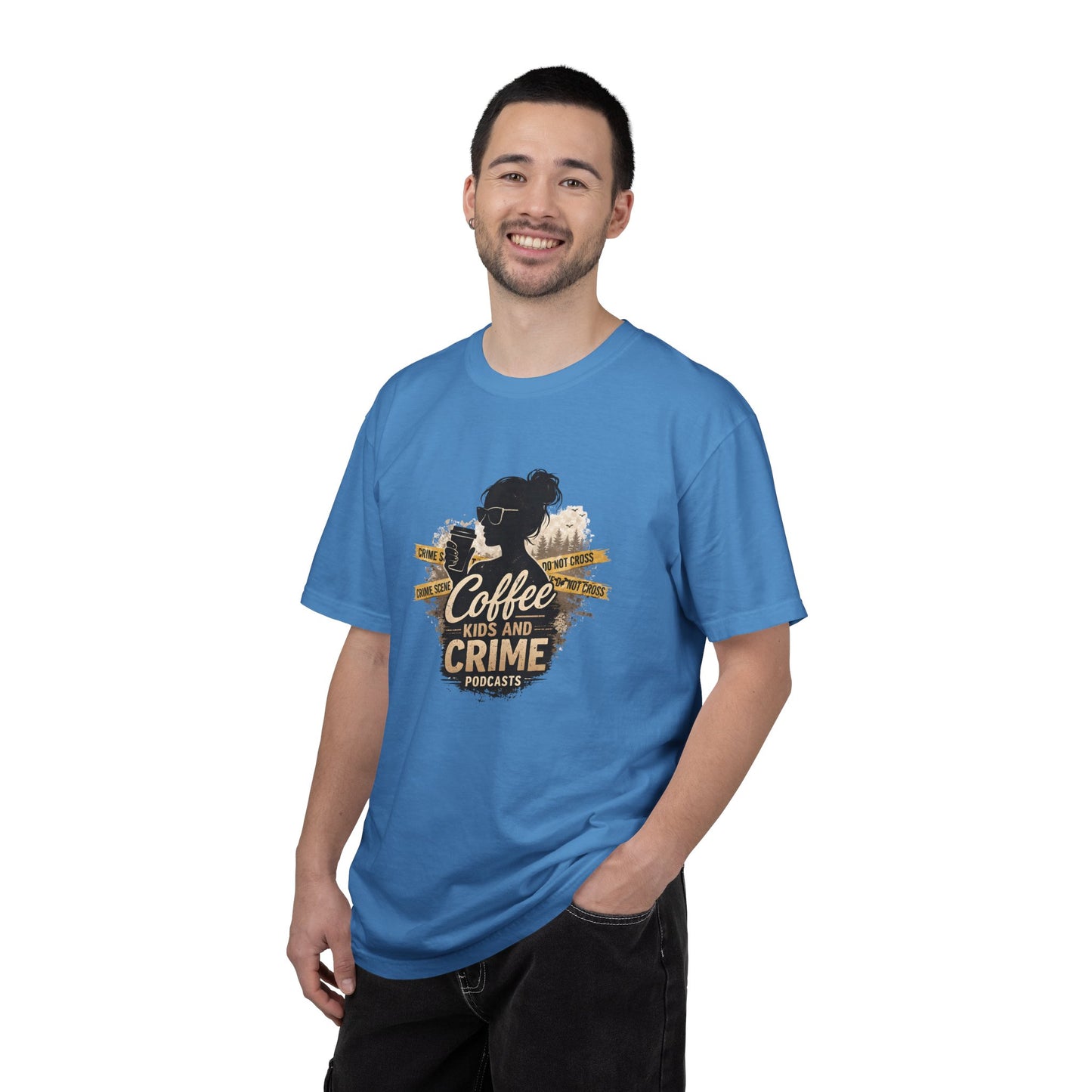 Coffee Kids and Crime Podcast Mom T-Shirt | Coffee Mug Silhouette Tee