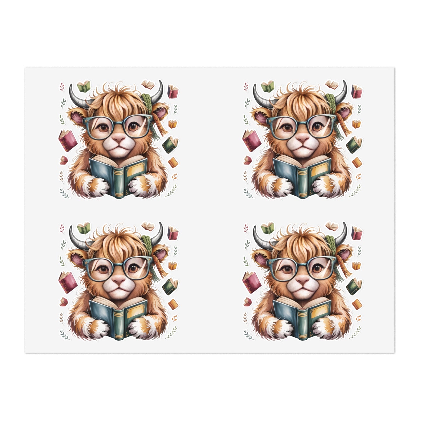 Reading Highland Cow Sticker Sheet | Cute Bookish Stickers
