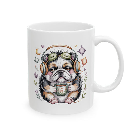 Sleepy Bulldog with Moon and Stars Mug | Ceramic Coffee Tea Cup