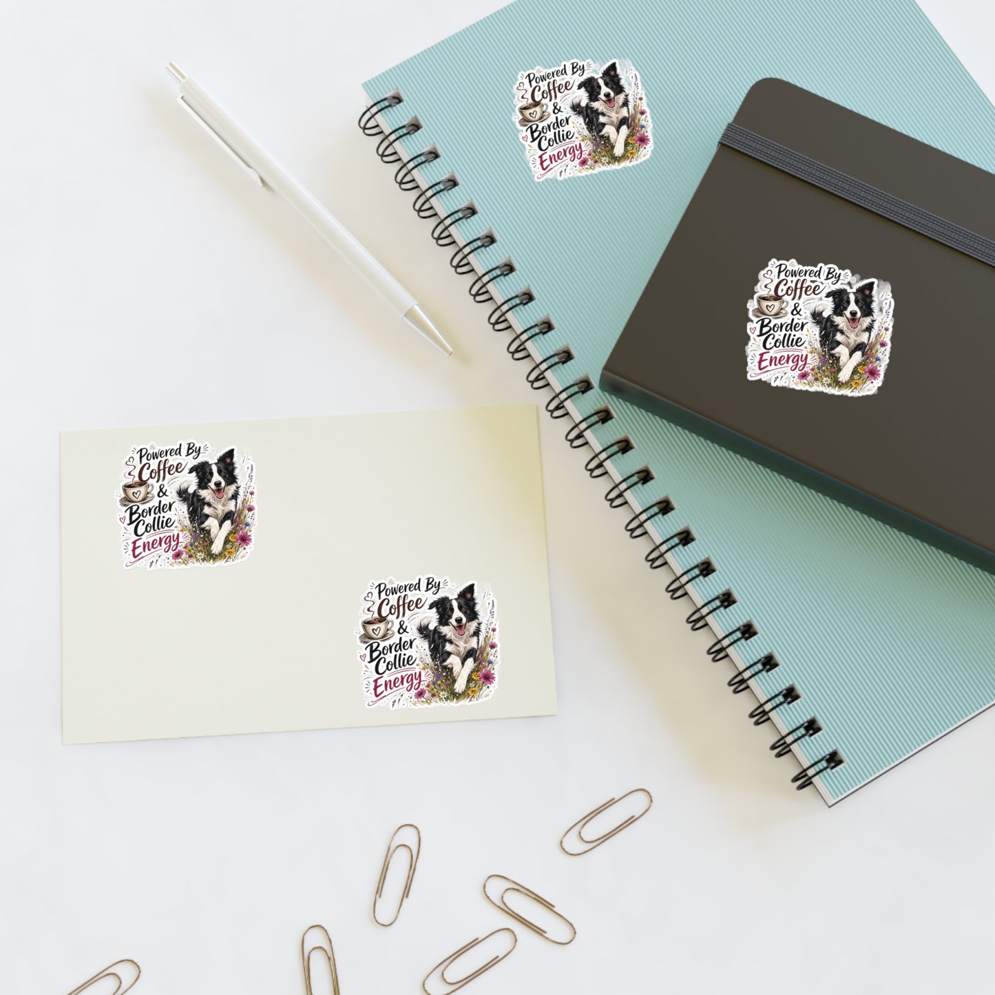 Powered by Coffee & Border Collie Energy Sticker Sheet | Dog Lover Planner Stickers
