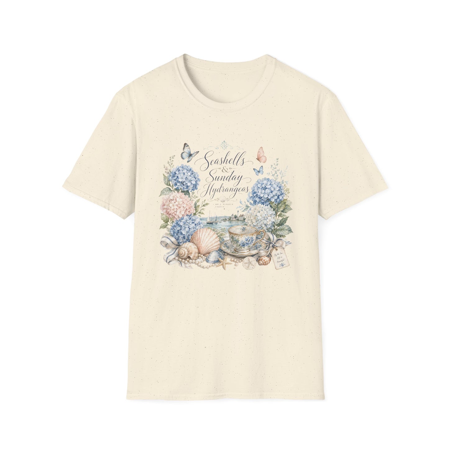 Seashells & Sunday Hydrangeas T-Shirt | Floral Coastal Cottage Shirt