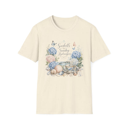 Seashells & Sunday Hydrangeas T-Shirt | Floral Coastal Cottage Shirt
