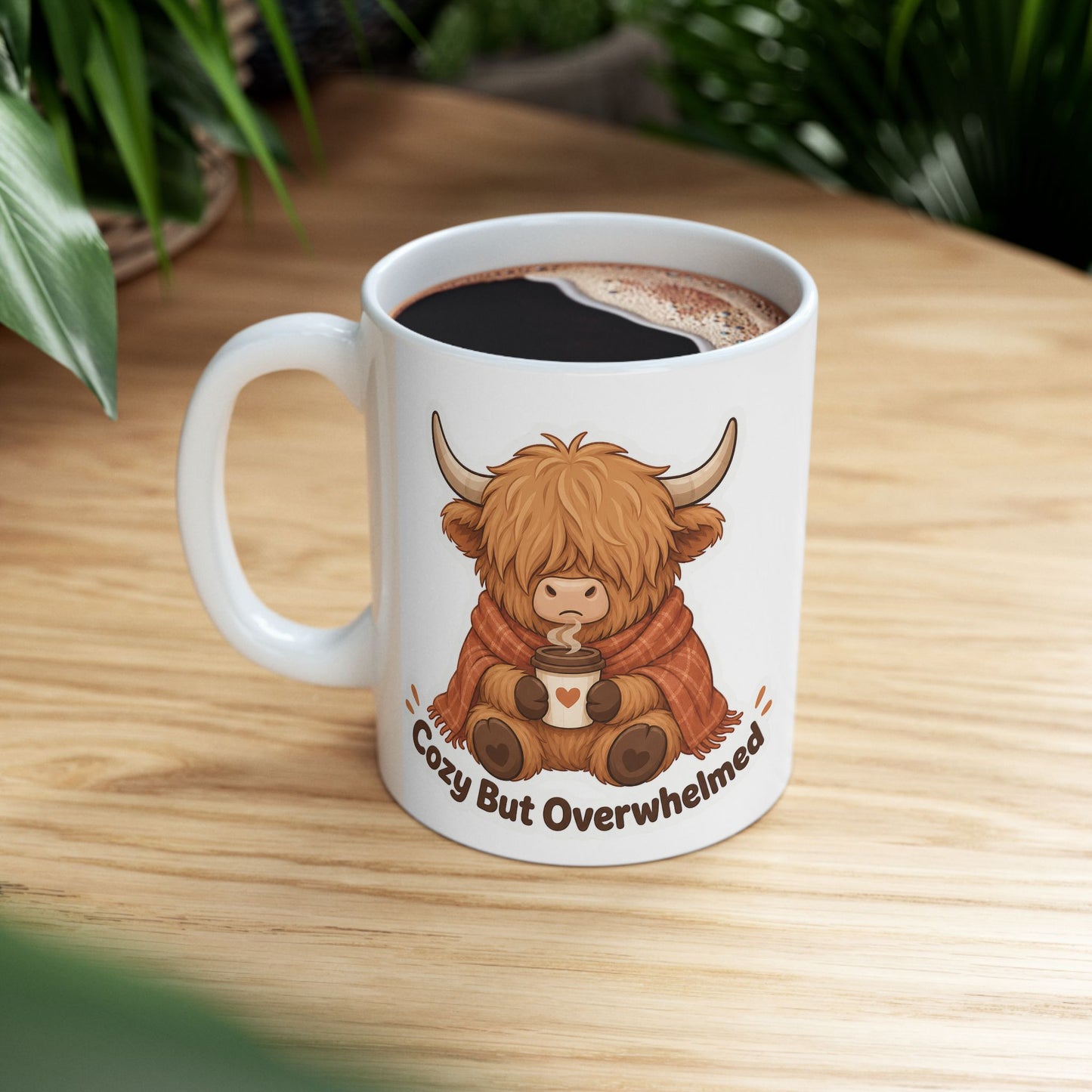 Cozy But Overwhelmed Highland Cow Mug | Ceramic Coffee Tea Cup