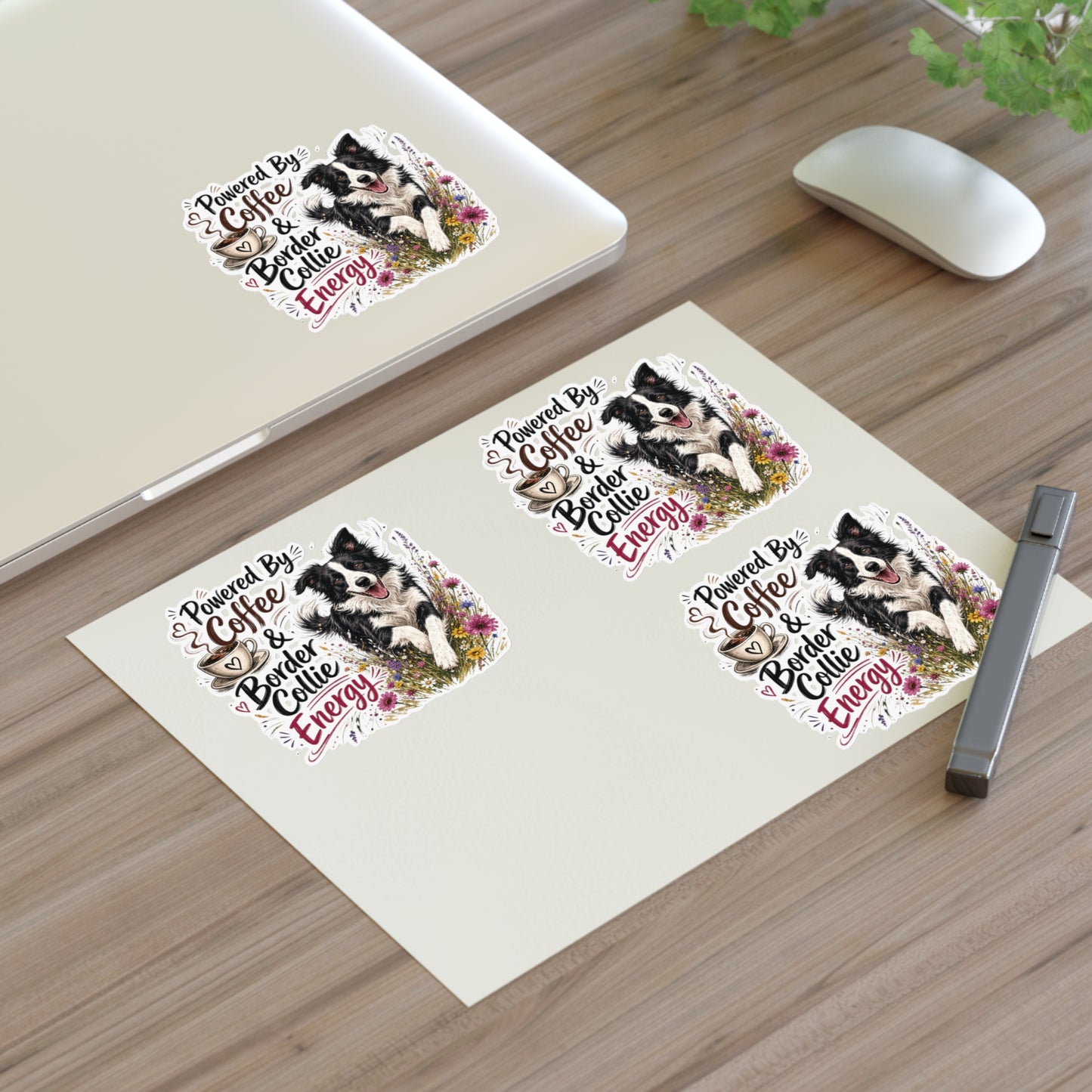 Powered by Coffee & Border Collie Energy Sticker Sheet | Dog Lover Planner Stickers