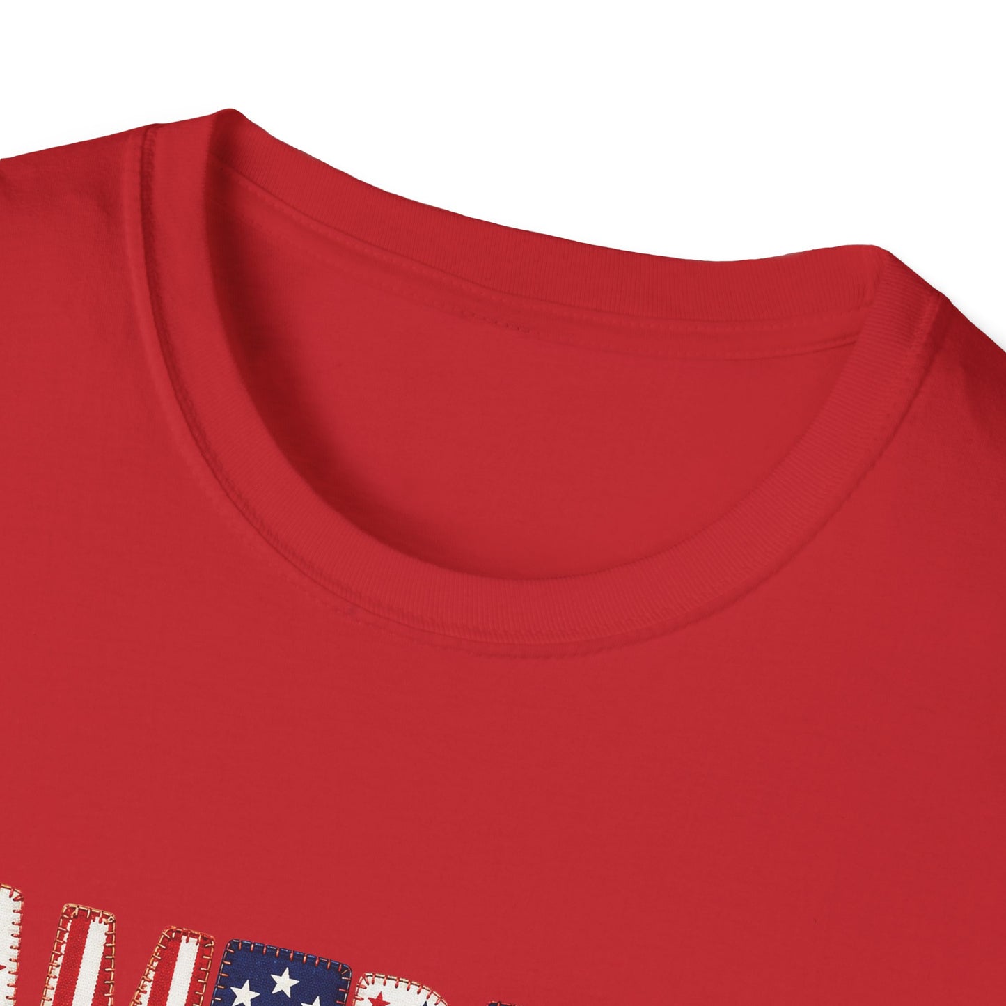 American Flag Patchwork Style Letters T-Shirt | Patriotic Fourth of July Tee