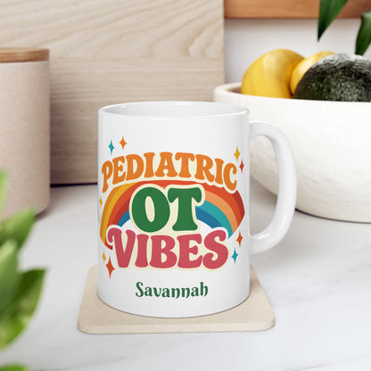 Pediatric OT Vibes Retro Personalized Mug | Custom Name Coffee Cup