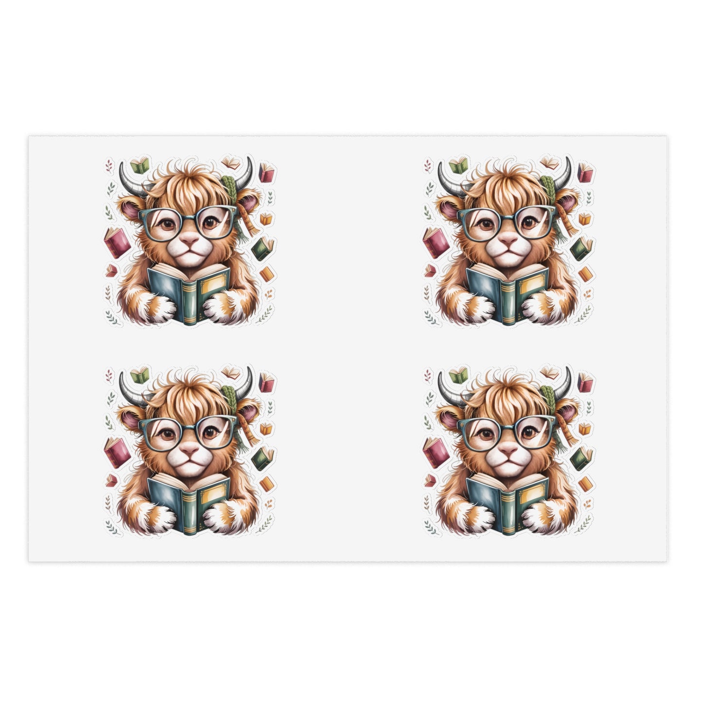 Reading Highland Cow Sticker Sheet | Cute Bookish Stickers