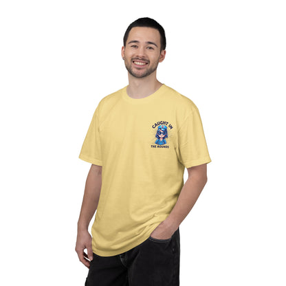 Unisex Graphic Tee - 'Caught in the Rounds', Casual Wear, Gift for Friends, Comfortable Everyday Tee, Fun Summer Shirt, Halloween Nurse