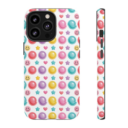 Bubble Pop Pattern Phone Case | Colorful Smileys & Stars Tough Case