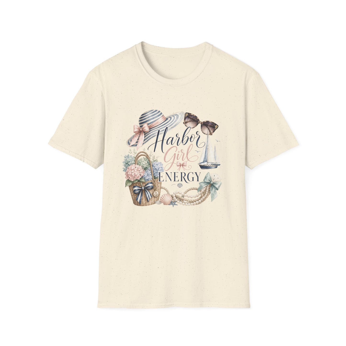 Harbor Girl illustration T-Shirt | Nautical hat, sailboat, seashells