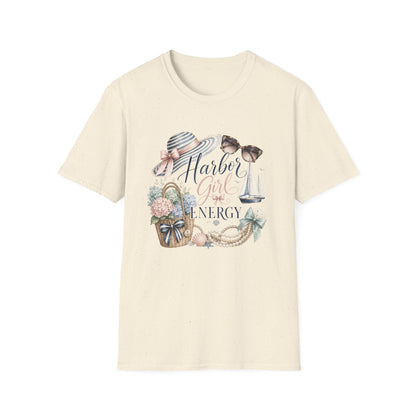 Harbor Girl illustration T-Shirt | Nautical hat, sailboat, seashells