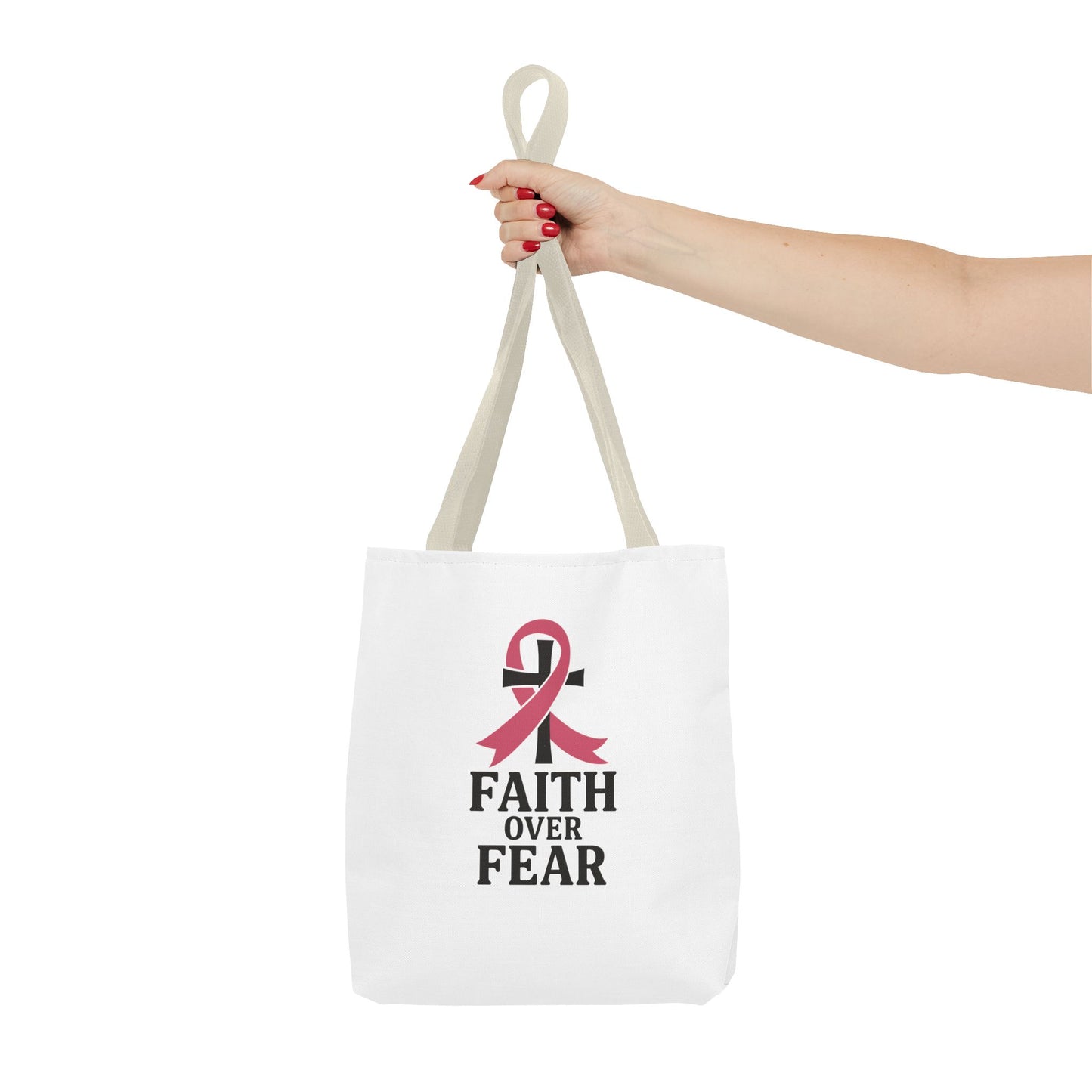 Faith Over Fear Tote Bag, Inspirational Gift for Cancer Awareness, Motivational Tote, Breast Cancer Support, Daily Use Bag