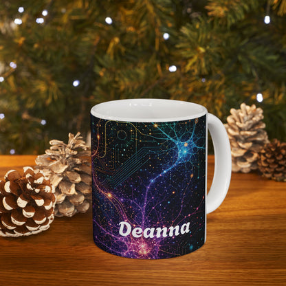 Abstract Neon Circuitry Galactic Pattern Mug | Space Tech Coffee Cup