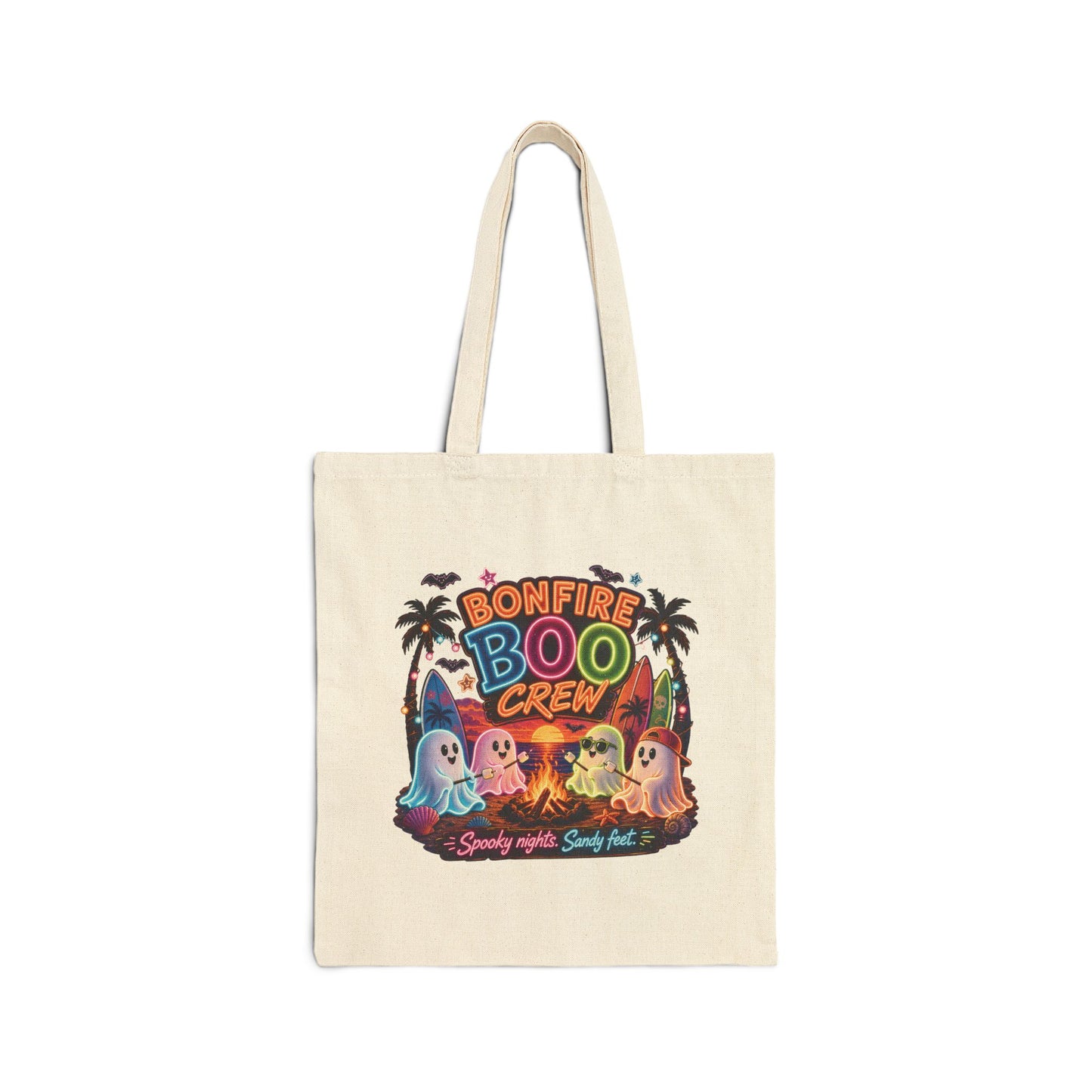 Bonfire Boo Crew Tote Bag | Halloween ghosts, campfire spooky beach design