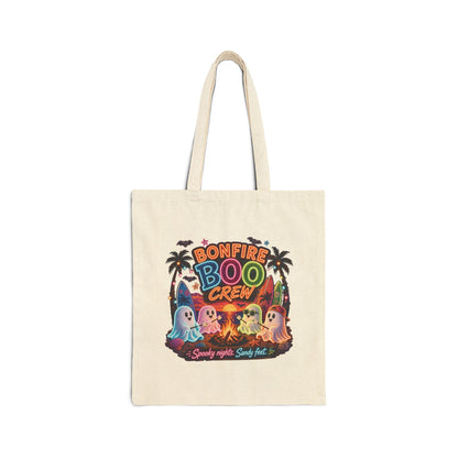 Bonfire Boo Crew Tote Bag | Halloween ghosts, campfire spooky beach design