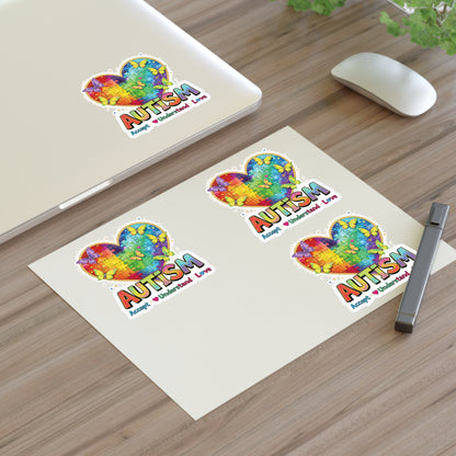 Autism Puzzle Heart Sticker Sheet | Accept Understand Love, Rainbow Awareness