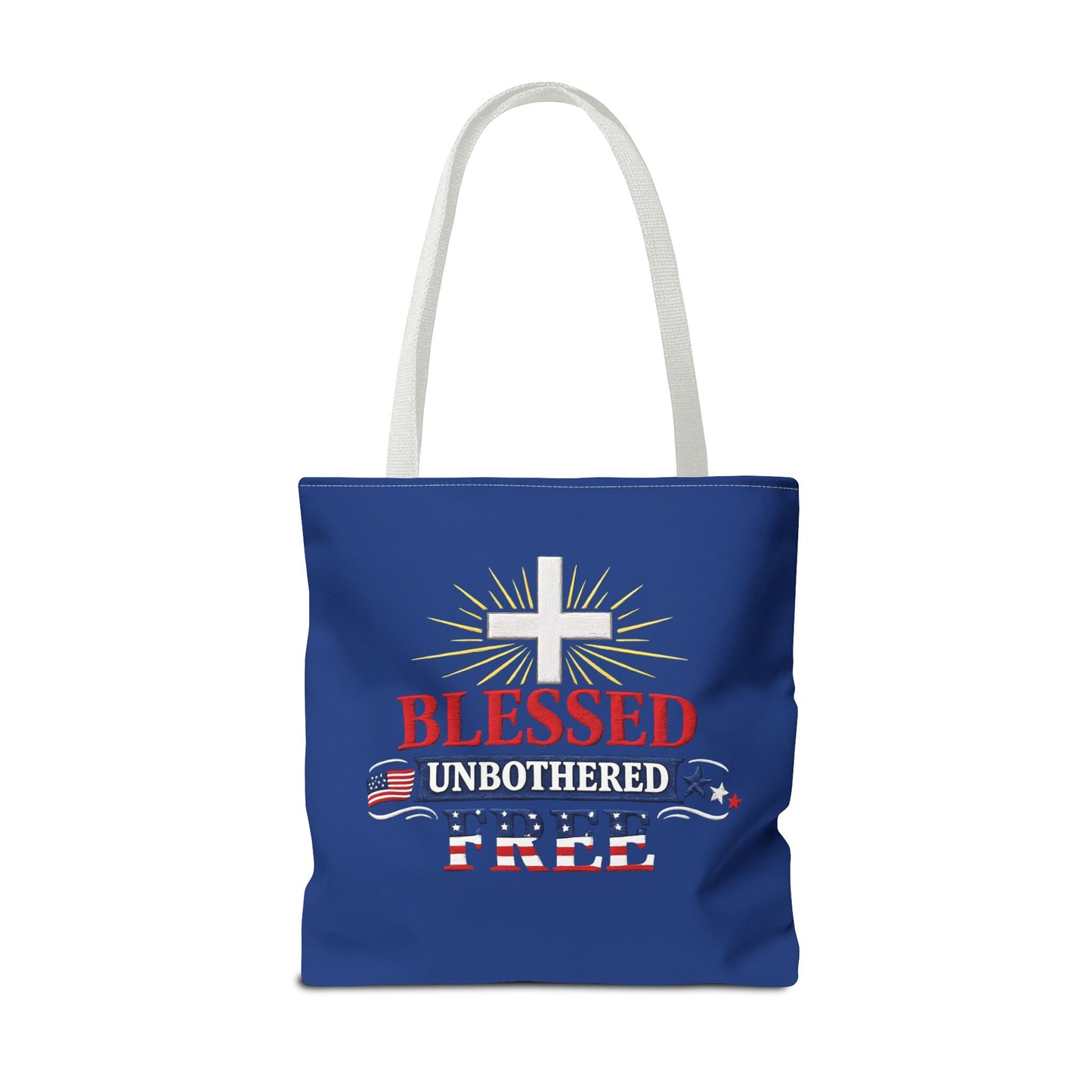 Blessed Unbothered Free Cross tote bag | patriotic faith design