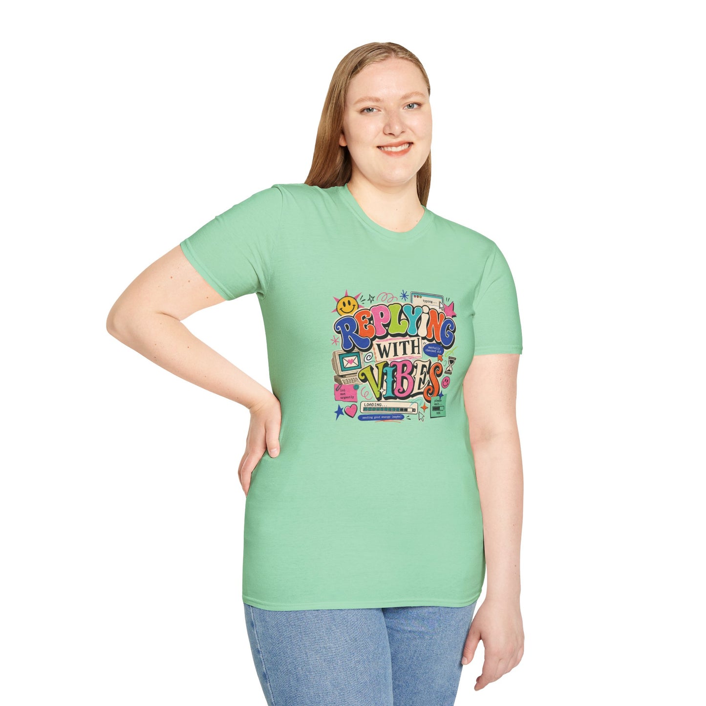 Replying With Vibes T-Shirt | Retro Colorful Typography, 90s Aesthetic