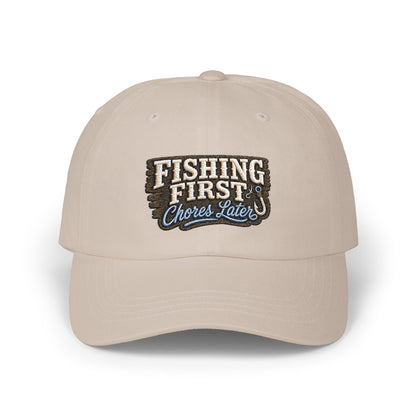 Fishing First Chores Later Dad Cap | Embroidered Fishing Hat