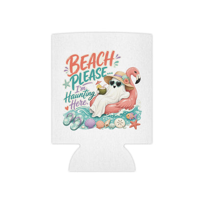 Beach Please Ghost Flamingo Can Cooler | Summer Beach Drink Sleeve