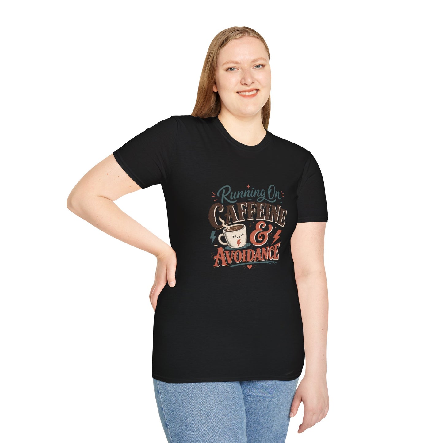 Running On Caffeine & Avoidance T-Shirt | Funny Coffee Quote Tee