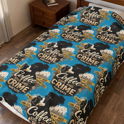 Coffee and Crime Podcast Velveteen Plush Blanket for Mom | True Crime Coffee Pattern