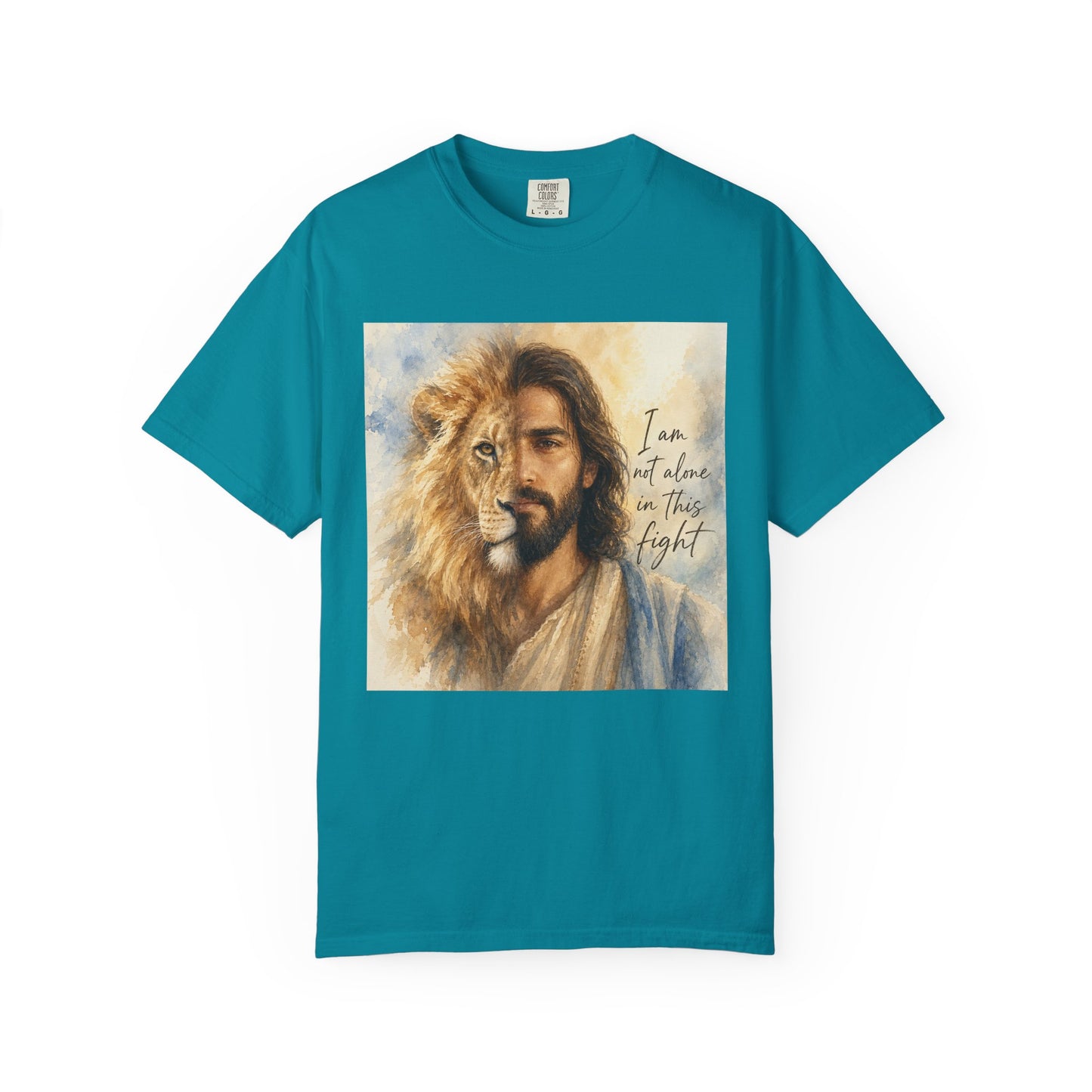 Jesus Lion Graphic T-Shirt — "I Am Not Alone in This Fight" Christian Faith Tee