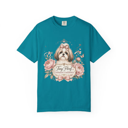Shih Tzu Floral Portrait T-Shirt | Tiny Floof Illustration, Pink Roses