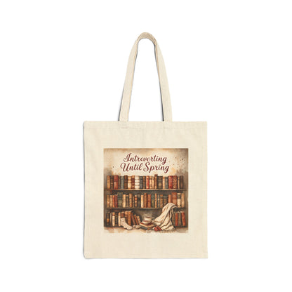 Literary Tote Bag - "Introverting Until Spring", Perfect for Book Lovers, Gift for Readers, Library Carryall, Bookish Eco-Friendly Bag