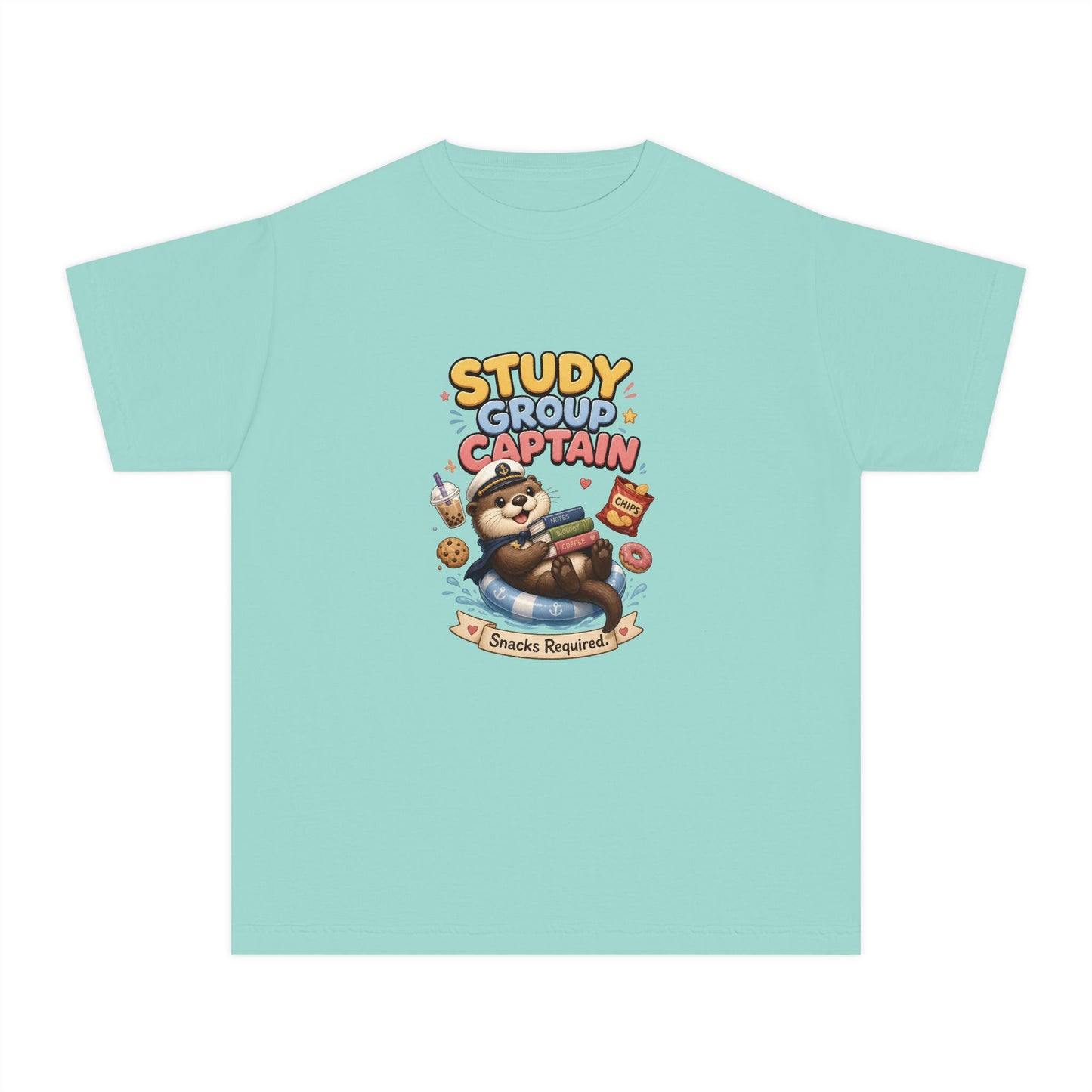 Study Group Captain Youth Tee | Sloth Studying Snacks Graphic