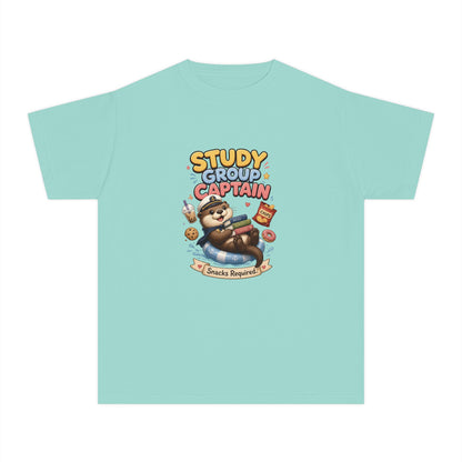 Study Group Captain Youth Tee | Sloth Studying Snacks Graphic