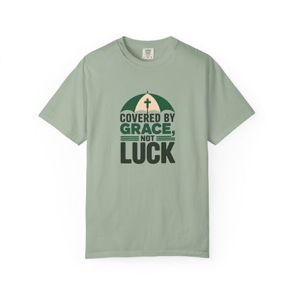 Covered by Grace Not Luck T-Shirt | Christian faith tee, cross graphic