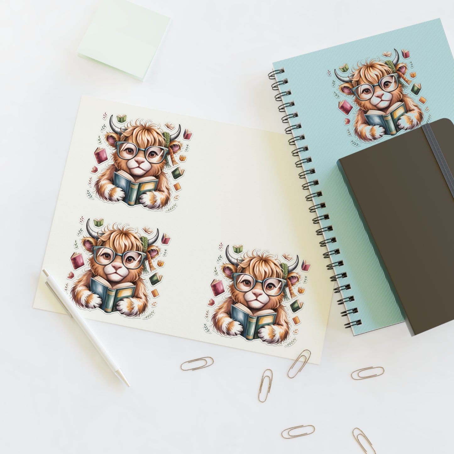 Reading Highland Cow Sticker Sheet | Cute Bookish Stickers